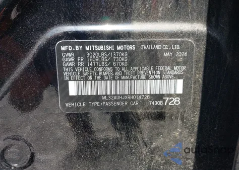 2024 Mitsubishi Mirage Es/Le из США, поврежденный, VIN ML32AUHJXRH014726